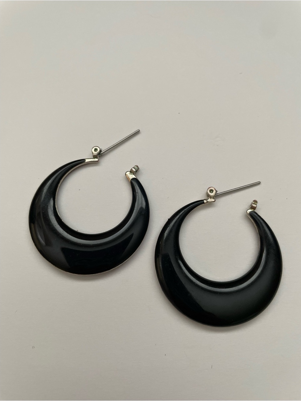 Vintage Black Crescent Hoop Earrings